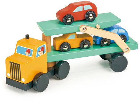 Vehículos Mentari - transportador de coches con 3 coches - 25x7x13cm - madera - 3 años