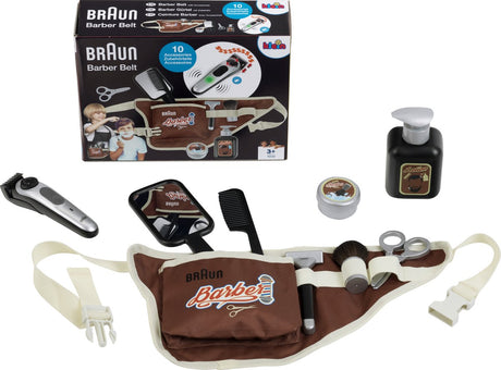 Klein Toys Braun Barber Set - 15x8x15 cm - Peine, Espejo, Tijeras, Brocha de Afeitar y Maquinilla de Afeitar - Multicolor
