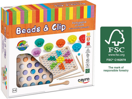 Cayro beads and clip - montessori sorteerspel met kraaltjes, pincet, eetstokjes en lepel - 8 sjablonen plus 2 blanco - motoriek en kleurherkenning - vanaf 3 jaar - collection