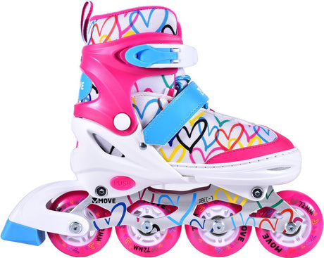 Move patines en línea - love m 34-37 - blanco rosa - talla ajustable 34 a 37