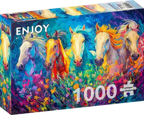 Disfruta del rompecabezas del rompecabezas de animales al galope brillante de 1000 piezas.