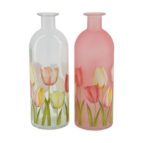 Dijk natural collections botella con estampado de tulipanes cristal ø7xh20,5cm