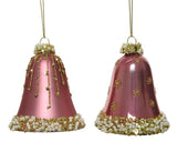 Adornos navideños de cristal Decoris en forma de campanas decoradas diámetro 6,5 cm x 8 cm terciopelo rosa