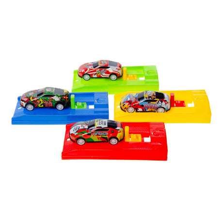 Coche de metal Duckiez con pista de carreras de tiro.