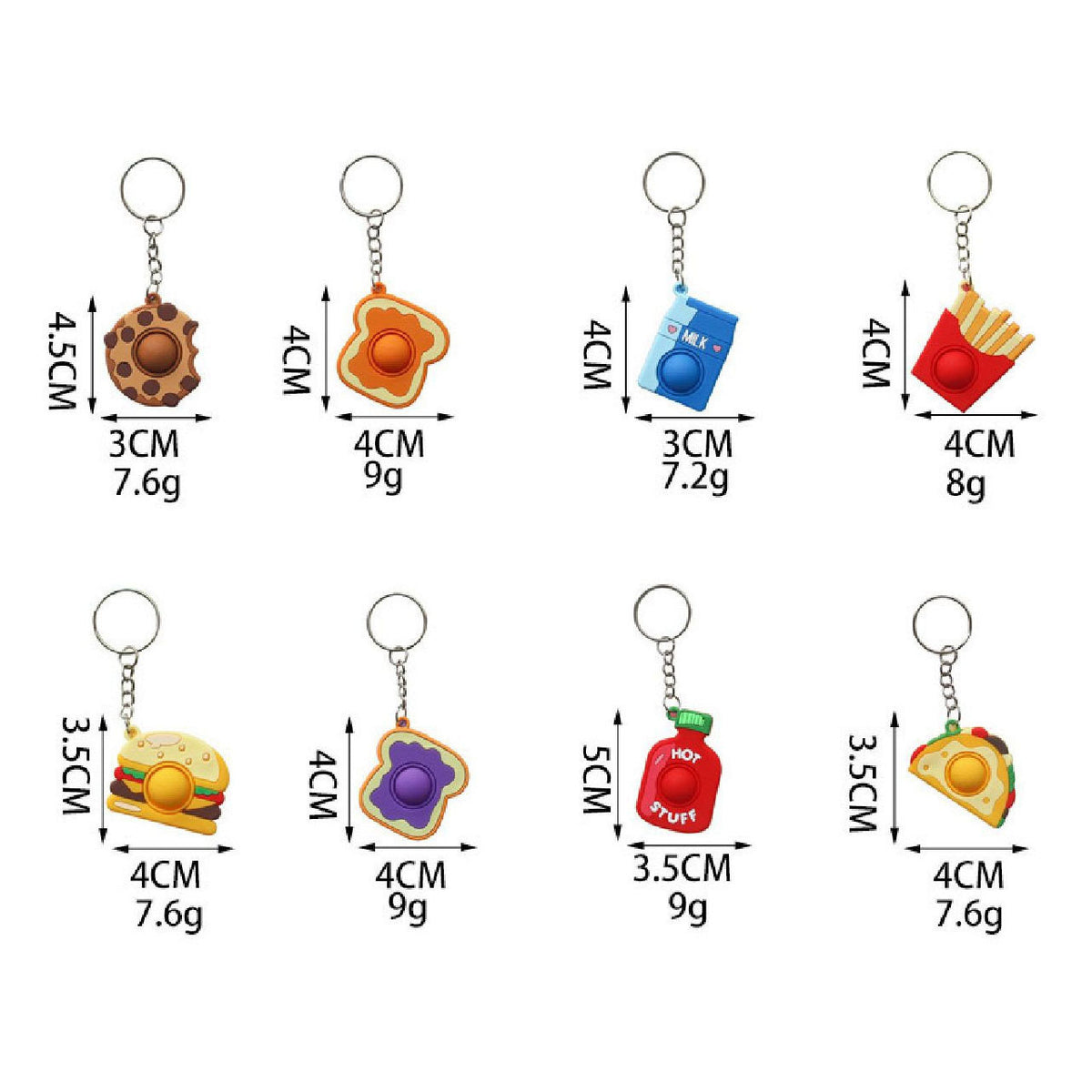 Llavero Duckiez pop it tema de comida