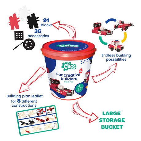 Clics bomberos bloques de construcción 8 en 1 - juguetes sostenibles hechos de plástico reciclado - set de construcción 8 en 1 - juguetes niños y niñas 4,5,6,7,8 años - juguetes educativos - juguetes Montessori - juguetes de construcción