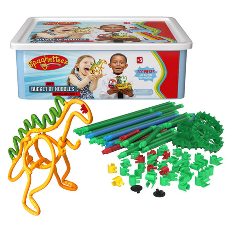 Varillas de construcción flexibles Spaghetteez en caja de almacenamiento, 200 uds.