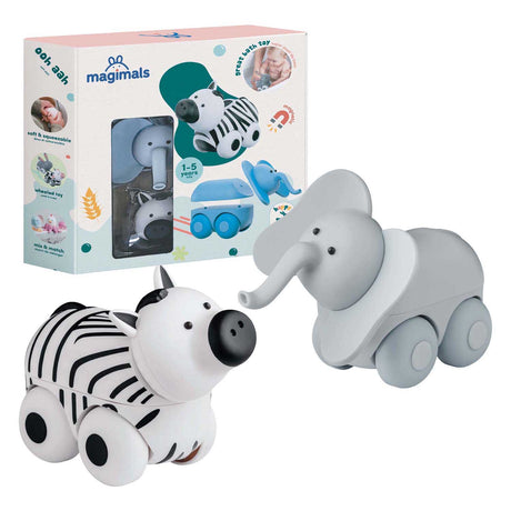Caja de safari con ruedas Magimals: animales magnéticos interactivos sobre ruedas (6 piezas). juguetes divertidos y creativos, ¡perfectos para el baño o mientras viajas!
