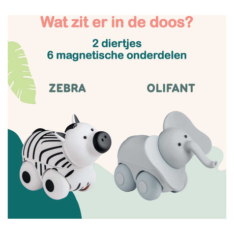 Caja de safari con ruedas Magimals: animales magnéticos interactivos sobre ruedas (6 piezas). juguetes divertidos y creativos, ¡perfectos para el baño o mientras viajas!