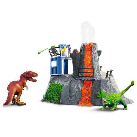 Dinosaurio Schleich - la gran expedición al volcán - dinosaurios de juguete - juguetes para niños - dinosaurios de juguete - t-rex, anquilosaurio y volcán en erupción - 36 piezas