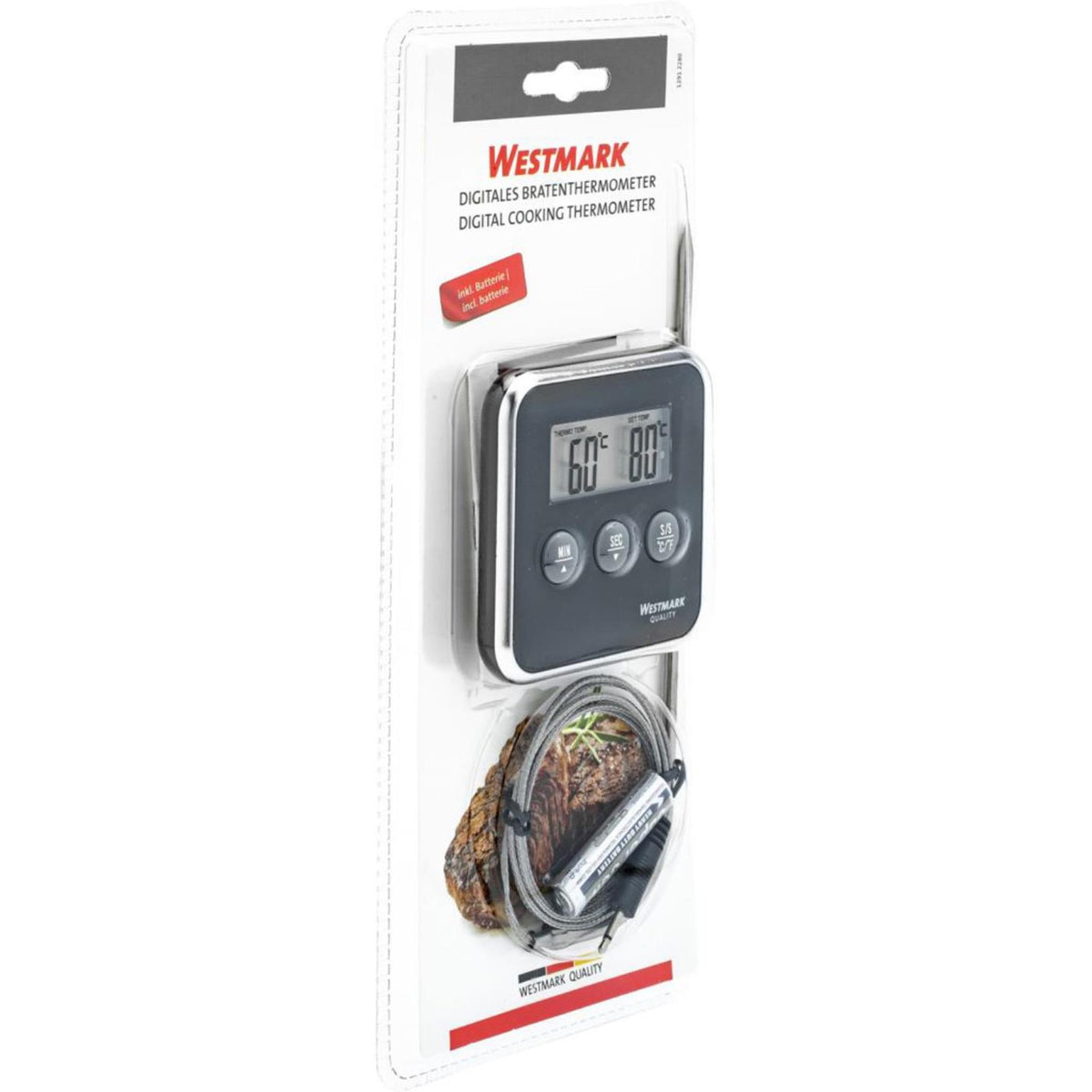 Termómetro digital para asados Westmark, con alarma, para colgar o de pie, plástico de acero inoxidable, negro plateado, 12912280