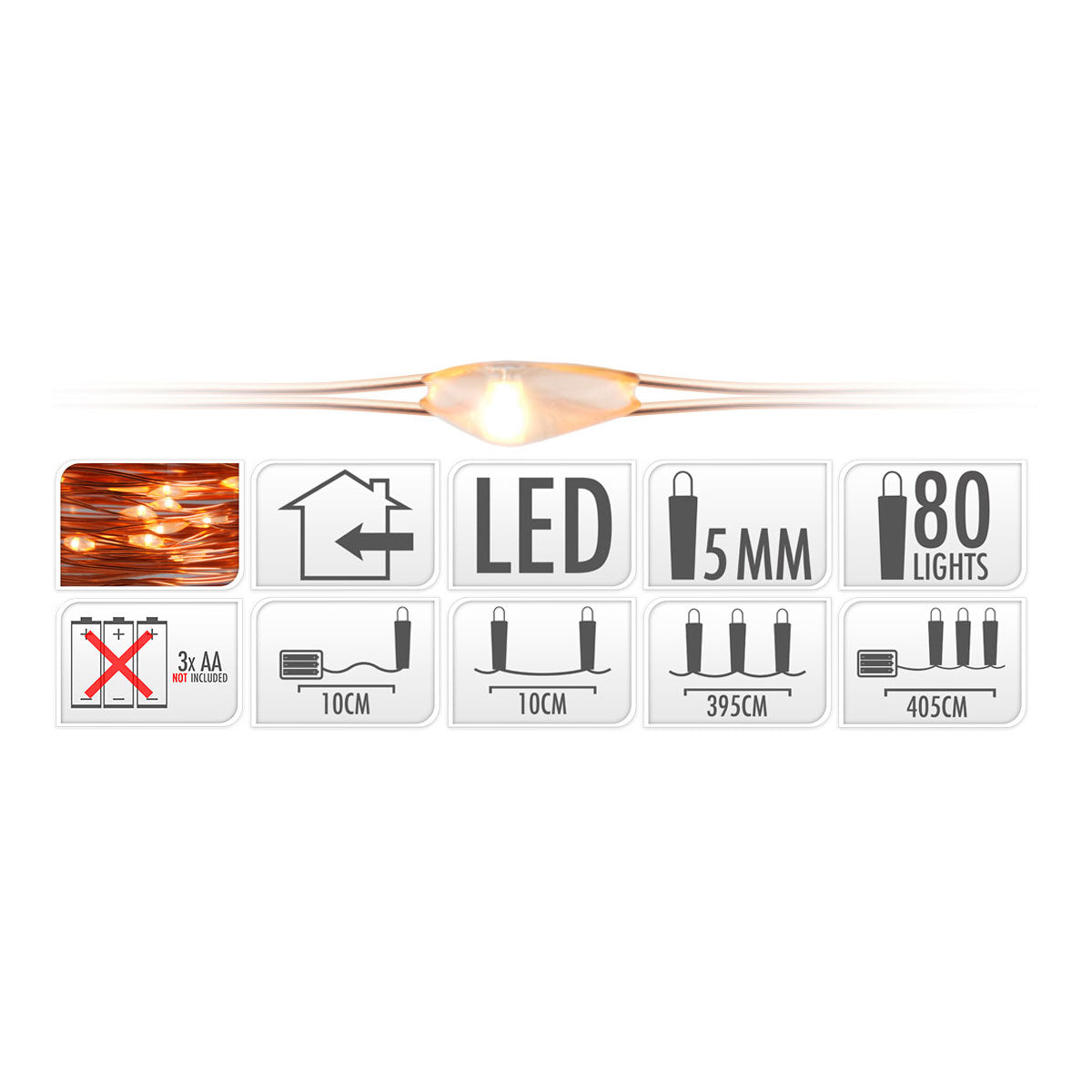 Alambre de cobre con 80 luces LED