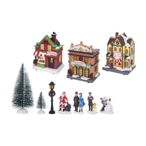 Pueblo navideño con juego de LED, 17 uds.