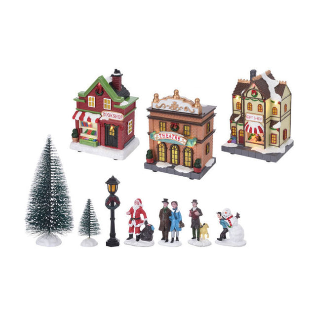 Pueblo navideño con juego de LED, 17 uds.