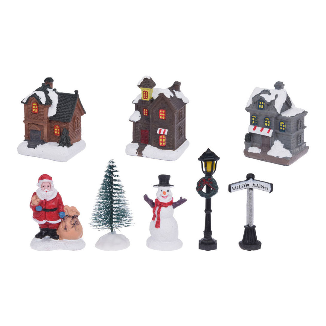 Pueblo navideño con LED, 10 uds.