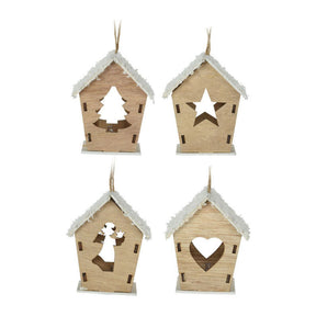 Casa de colgilla de Navidad de madera con LED