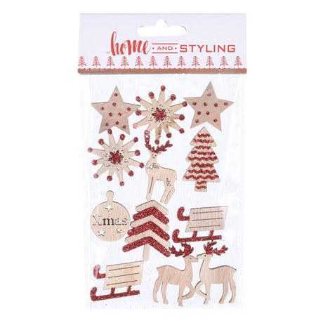Pegatinas navideñas de madera con purpurina, 12 uds.