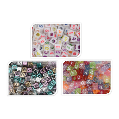 Juego de cuentas letras metálicas, 15 gramos por bolsa.