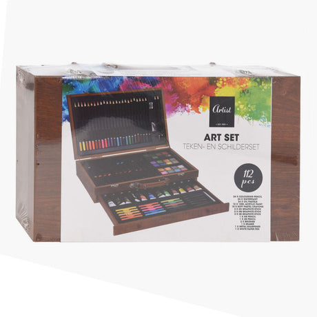 Set de pintura y dibujo en estuche de madera - 112 uds.