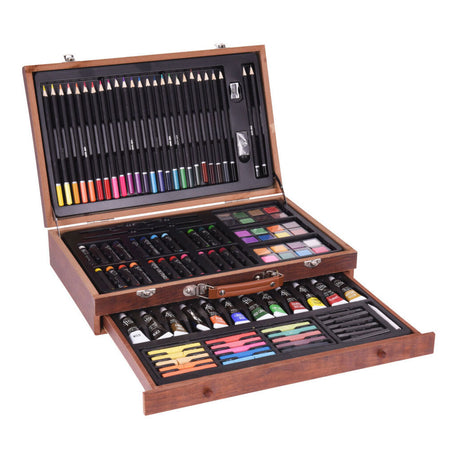 Set de pintura y dibujo en estuche de madera - 112 uds.