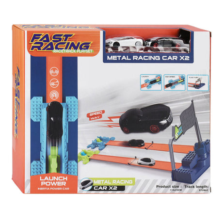 Juego de competición en pista de carreras de coches con 2 coches.