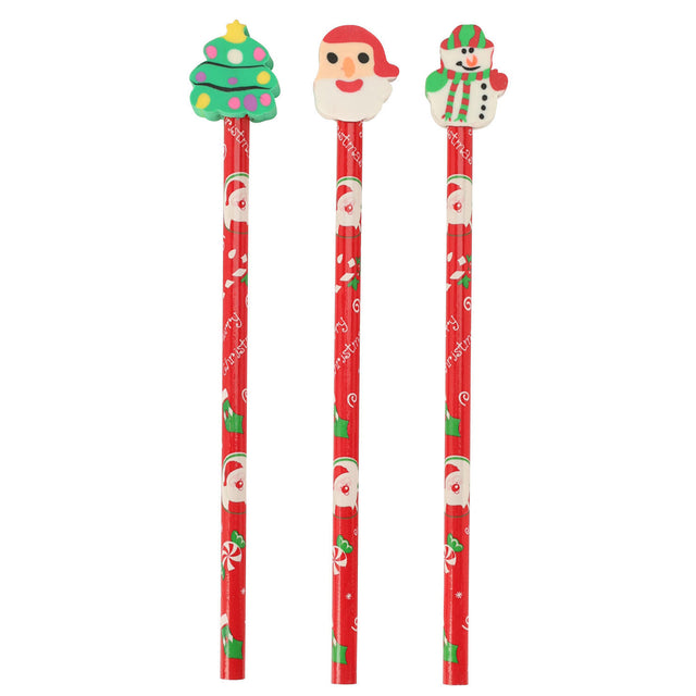 Lápiz con goma de borrar Navidad, 3 uds.