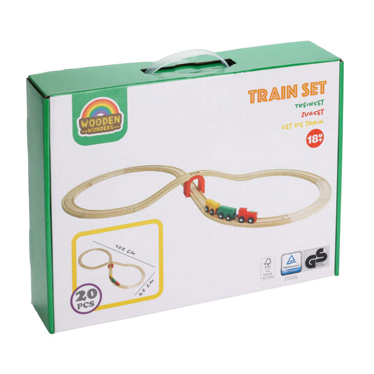 Juego de trenes de madera, 20 piezas.