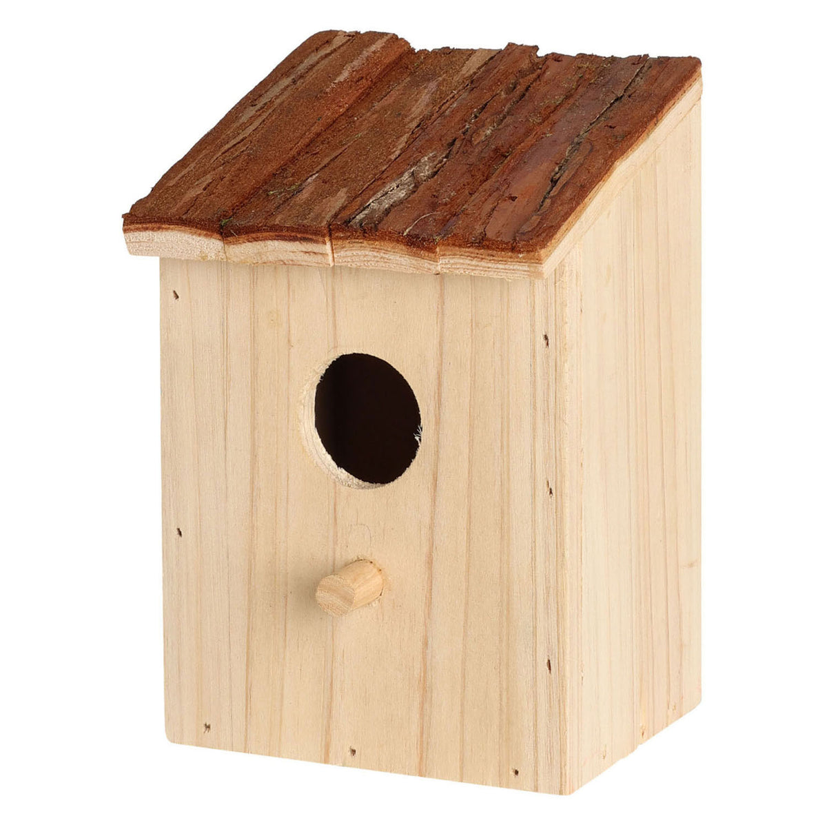 casita para pájaros de madera con techo marrón