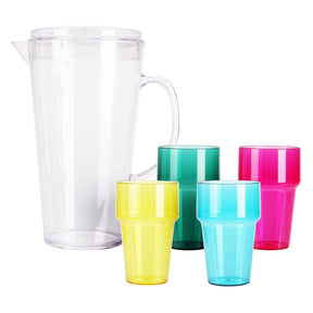 Jarra de plástico con 4 vasos, 2200ml.