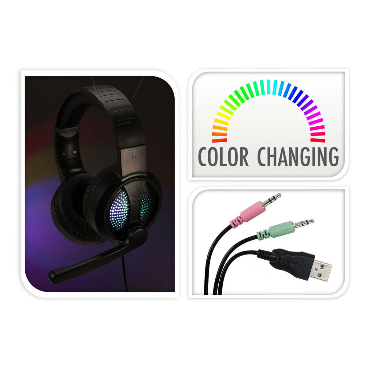 Auriculares gaming con micrófono y luz.
