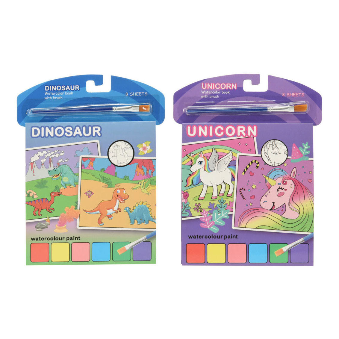 Libro de acuarelas unicornio o dino.