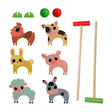 Juego de croquet de animales de granja de madera.