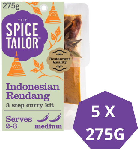 The Spice Tailor indonesion rendang - paquete de comida con especias indonesias - paquete económico - 5 x 275 gramos