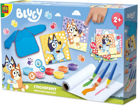 Ses creative bluey - pintura para dedos - mega set - vegano sin gluten - fácil de lavar - para niños a partir de 2 años - 15 tarjetas y 1 delantal