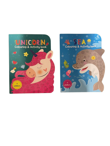 Libro de actividades y colorear con formas + pegatinas, 40 páginas y 2 páginas de pegatinas 21,5x28cm