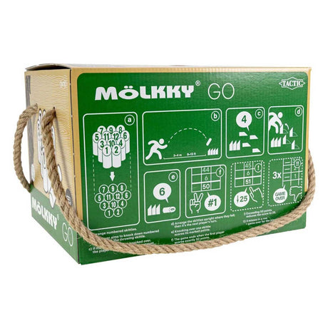 Tactic mölkky go - juego de atrapar y lanzar - juego de lanzamiento de madera original finlandés en una práctica caja portátil - madera de pino sostenible - con aplicación de puntuación gratuita
