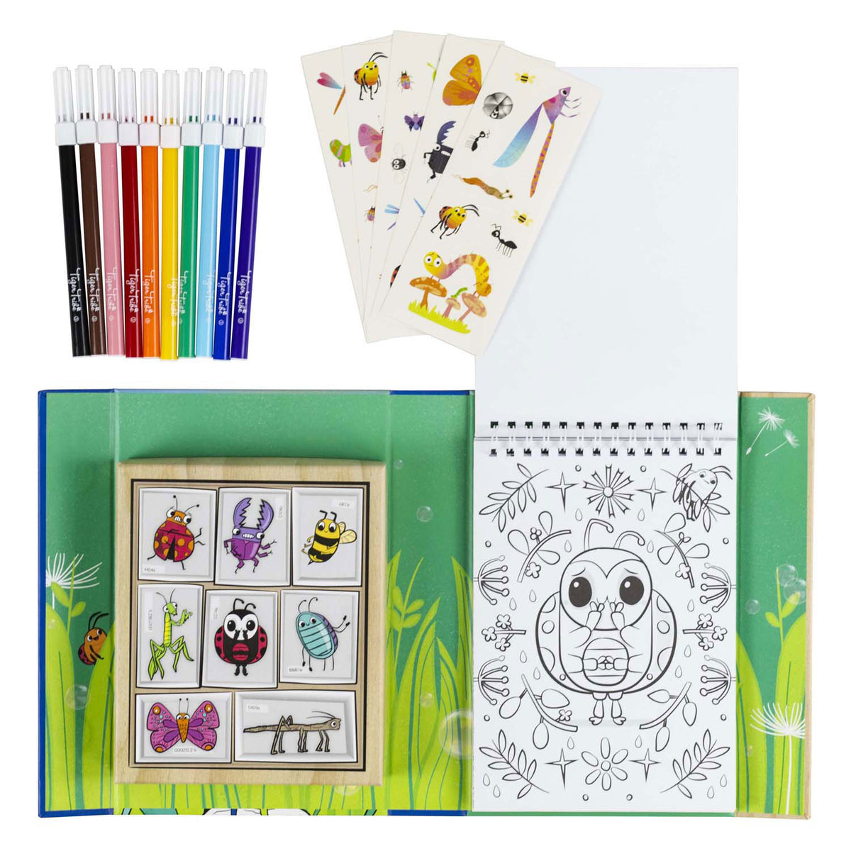 Juego para colorear de la tribu del tigre, criaturas del jardín, diversión para colorear para niños, juego creativo.