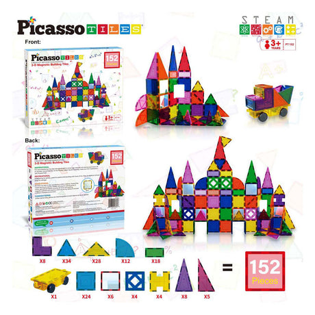 Picasso Tiles Tactic - juguetes de construcción - azulejos magnéticos - azulejos magnéticos - juego de bloques y espejos - juguetes de tallo - juguetes de construcción creativos - 152 piezas - a partir de 3 años