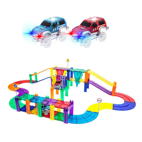 Picasso Tiles Tactic - juguetes de construcción - azulejos magnéticos - azulejos magnéticos - pista de carreras - juguetes de tallo - pista de carreras magnética con 2 coches LED - 50 piezas - a partir de 3 años