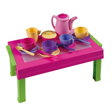 Mesa de juego Androni con vajilla.