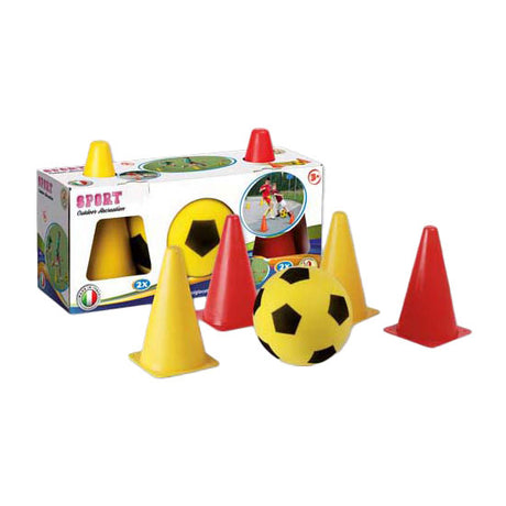 Balón de fútbol blando Androni con 4 conos.