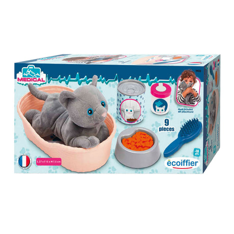Écoiffier ecoiffier medical peluche gato con cesta para gatos set de juego - 9 piezas