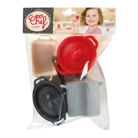 Juego de sartenes y comedor 100% chef Écoiffier ecoiffier - 8 piezas.