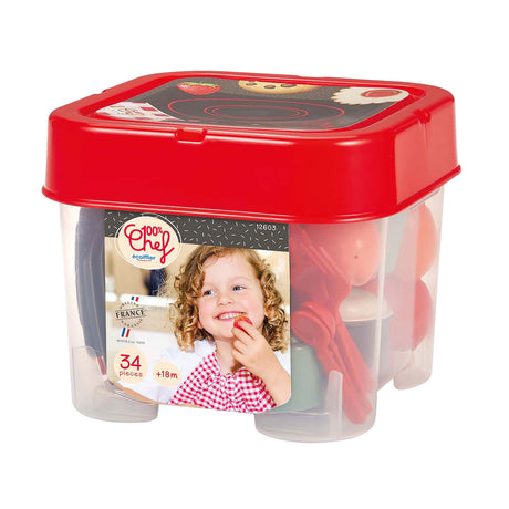 Écoiffier juego de comedor ecoiffier 100% chef con comida de juguete - 34 piezas.