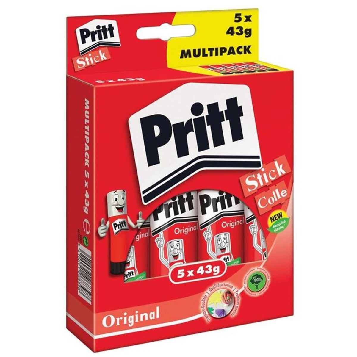 Pritt pegamento en barra original 5x43 gramos | ampolla ventaja | adhesivo en barra de pegamento | barra de pegamento para oficina escolar | Barra de pegamento fácil de usar y respetuosa con el medio ambiente.