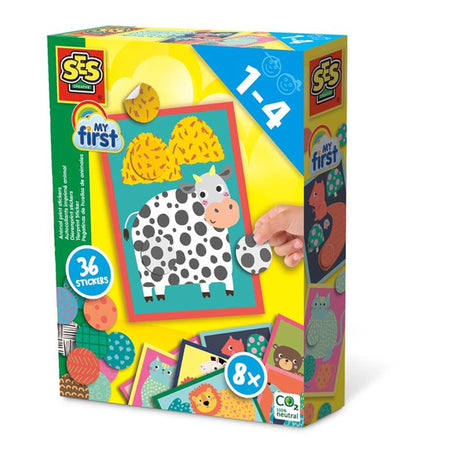 Ses creative - my first - pegatinas con estampado de animales - 8 tarjetas con 36 pegatinas - pega los colores y patrones correctos en la tarjeta - juguetes educativos de 1 a 4 años