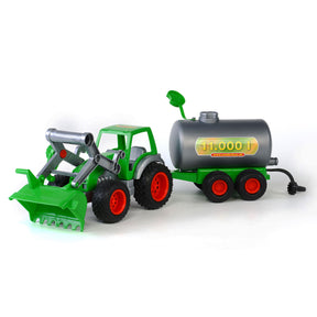 Tractor vadeador con cargador frontal y cisterna - plástico verde - 3-6 años