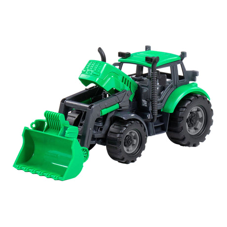 Tractor Cavallino sin marca con pala verde, escala 1:32