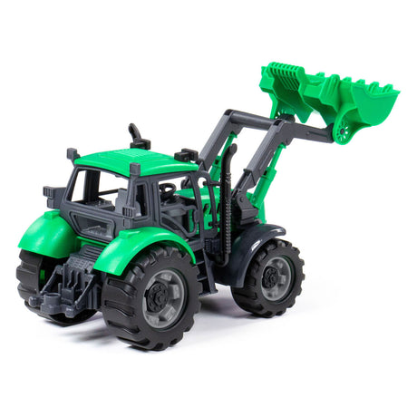 Tractor Cavallino sin marca con pala verde, escala 1:32