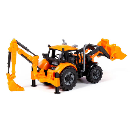 Tractor Cavallino con cargador y excavador amarillo, escala 1:32